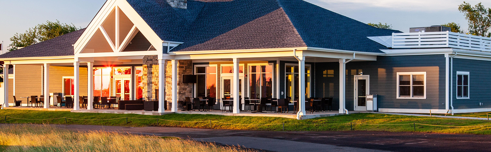 view of golf course clubhouse